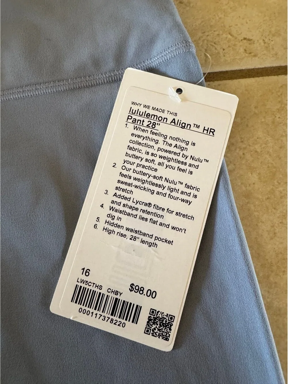 Lululemon Align High Rise 28” Chambray Size 16 NWT